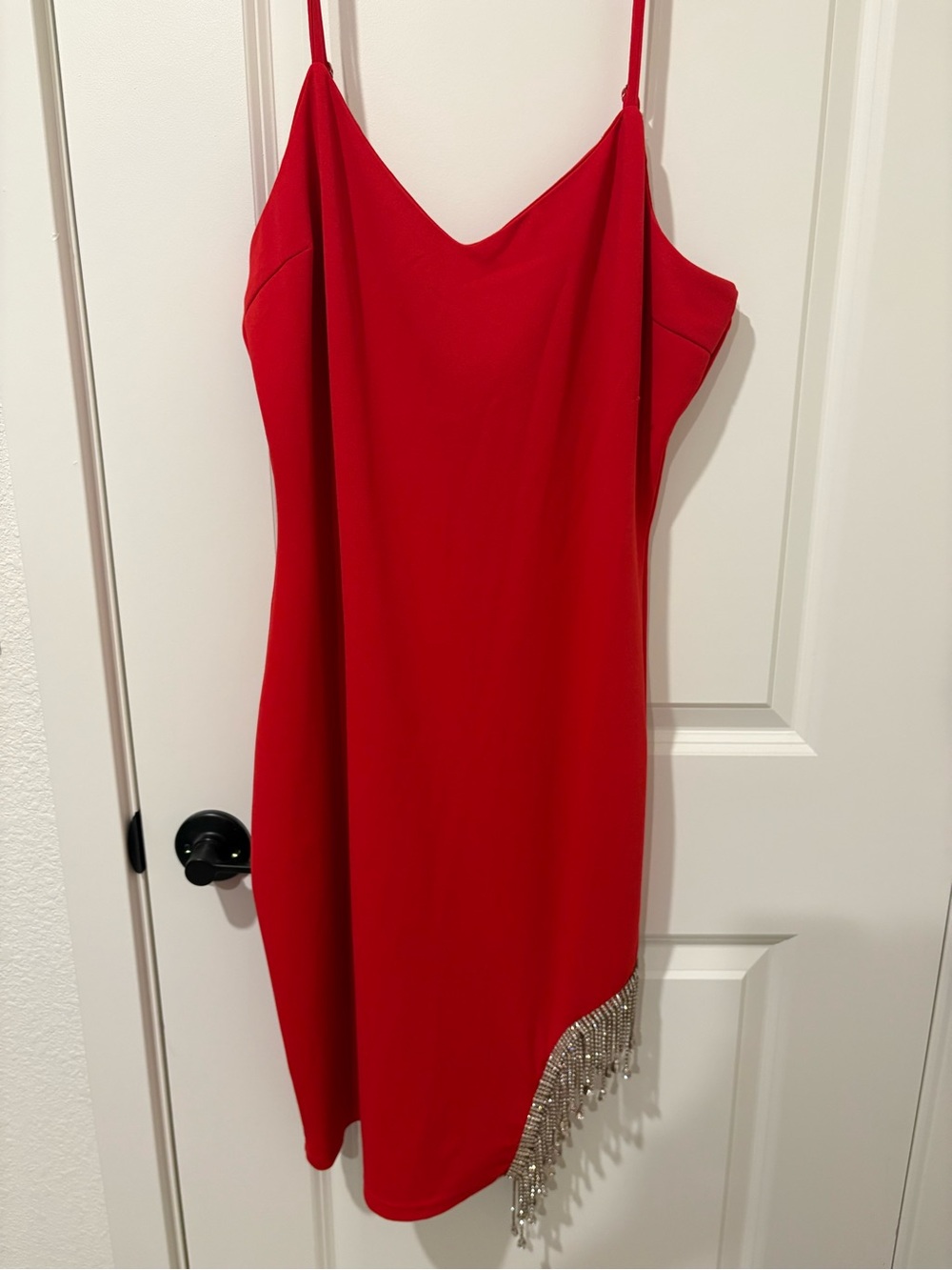 Red Slip Dress with Crystal Fringe